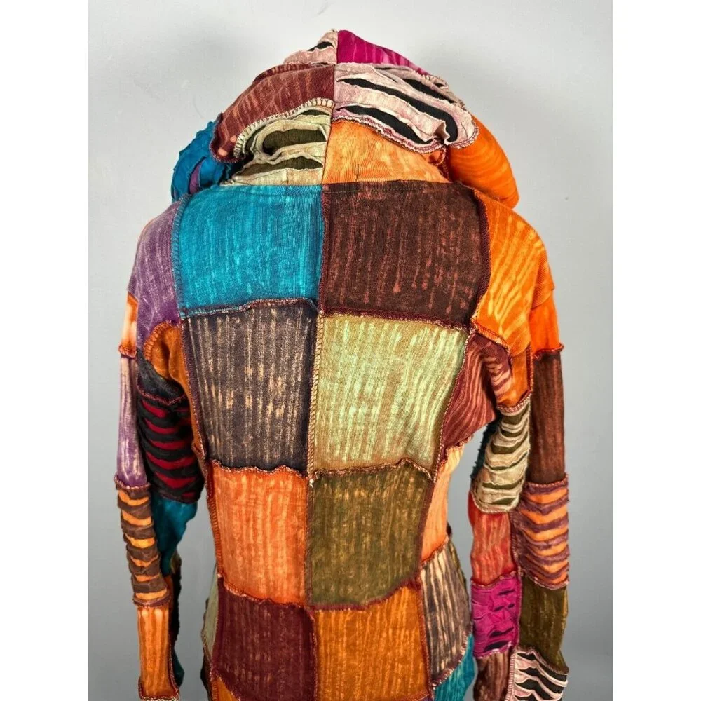 The Collection Royal Womens Zip Jacket Patchwork Colorful Hoodie Zip Boho Hippie